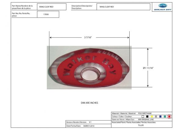 Walker Bay Boat Vang Cleat, Red #17090